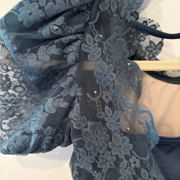Weissman Blue Lace Puff Sleeve Balletcore Dance Costume Outfit Size MC - Picture 7 of 9